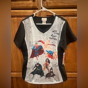 DC Superpets V-Neck Top - Black & Light Gray with Colorful Print
